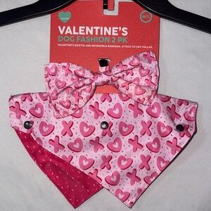 FuzzYard  Pink Heart and XOXO Bandana and Bowtie Set Dog Valentines Day
